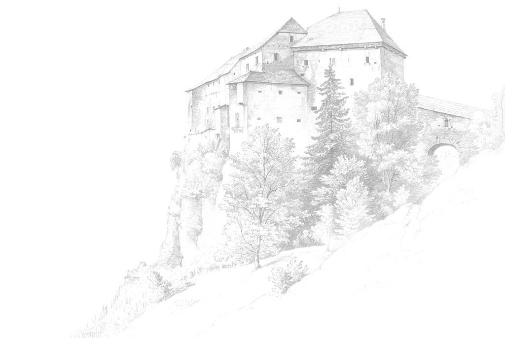 Historische Schwarz-Weiss-Zeichnung: Marko Pernhart (1824–1871): Hollenburg (bearbeitet)